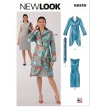 Patron new look 6809 - veste, ceinture et robe pour jeunes femmes avec lignes d'ajustement pour petite ...