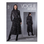 Patron vogue 1721f5 robe longue en tricot, col montant, manches longues et jupe fronce du 44 au 52 - ...