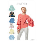 Patron vogue 9243a5 tops tee - shirts femme manches longues et volantes - du 34 au 42 - vogue - mondial ...