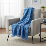 Plaid  franges bleu 130 x 160 cm - mt - mondial tissus