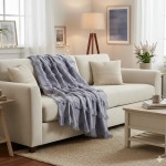 Plaid � franges uni gris 130 x 160 cm - mt - mondial tissus