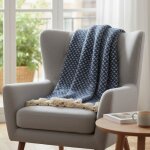 Plaid petit gomtrique bleu 130x170cm - mt - mondial tissus