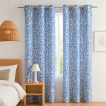 Rideau bleu motif v�g�tation 140x250cm - mt - mondial tissus