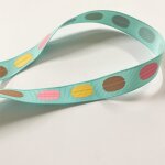 Ruban gros grain bleu ciel 16 mm motif gourmandise macaron - frou frou - mondial tissus