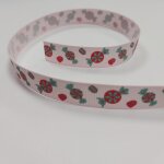 Ruban gros grain bonbons bleu et rouge fond rose 16 mm - mondial tissus