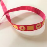 Ruban gros grain rose fuchsia 16 mm motif gourmandise biscuit - frou frou - mondial tissus
