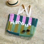 Sac cabas matelass� rayure  ; amour ; vert 44 x 35 x 10 cm - stof - mondial tissus