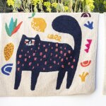 Tapis �cru enfant chat marine 120x120cm - mondial tissus