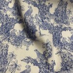 Tissu bachette coton linenlook jungle style toile jouy bleu beige - mondial tissus