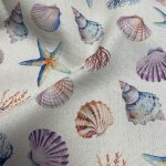 Tissu bachette coton linenlook marins & coquillages beige - mondial tissus