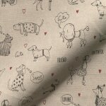 Tissu bachette coton semi - panama naturel motifs chiens amoureux - mondial tissus