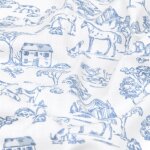 Tissu bachette effet toile de jouy imprime equestre bleu - mondial tissus