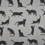Tissu bachette enduit imprim� petit chat fond g�om�trique abstrait noir - mondial tissus