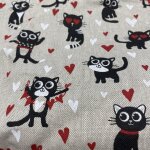 Tissu bachette linenlook imprim� amour de chat noir - mondial tissus