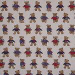 Tissu bachette linenlook imprim� digital �cru ourson peluche vintage - mondial tissus