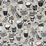 Tissu naturel imprim� tasse de caf� aux motifs g�om�triques - mondial tissus