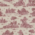 Tissu bachette linenlook motifs toile de jouy bergre bordeaux - mondial tissus