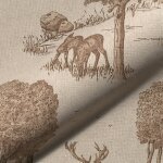 Tissu bachette linenlook style toile jouy cerfs fort marron - mondial tissus