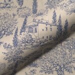 Tissu bachette linenlook style toile jouy provenale bleu - mondial tissus