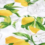 Tissu bachette slub enduit imprim� branches citronniers citron - mondial tissus