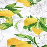 Tissu bachette slub imprim� branches citronniers citron - mondial tissus
