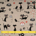 Tissu coton pais bachette chat en amour noir - mondial tissus