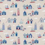 Tissu coton pais cabines de plage bleues - mondial tissus
