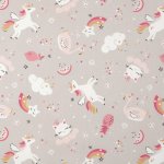 Tissu coton imprim licornes chats et cygnes gris clair - mt - mondial tissus
