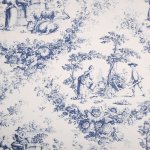 Tissu coton imprim toile de jouy courtisane bleu - mondial tissus