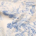 Tissu coton toile de jouy festin bleu - mondial tissus