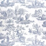Tissu coton toile de jouy romantique bleu - mondial tissus