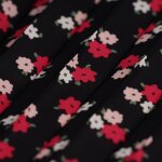 Tissu crpe pliss bouquet rose noir - mt - mondial tissus