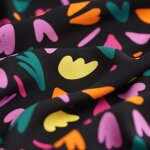 Tissu crpe polyester coeur gommette noir - mt - mondial tissus