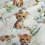 Tissu cretonne baby tigre feuille multicolore - mt - mondial tissus