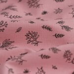 Tissu cretonne coton bio feuilles rose - mt - mondial tissus
