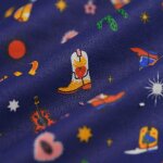 Tissu cretonne enduite santiags bleu - mt - mondial tissus