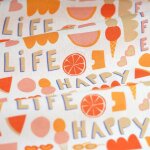 Tissu cretonne happy life orange - mt - mondial tissus