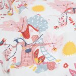 Tissu cretonne imprim� cabane dans les arbres rose - mondial tissus