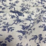 Tissu cretonne msanges effet toile de jouy bleu - mondial tissus