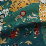 Tissu cretonne patchwork jungle vert jaune - mt - mondial tissus