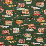 Cretonne verte motif caravanes colores - mondial tissus