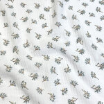 Tissu double gaze bouquet printemps bleu / fond blanc - domotex - mondial tissus