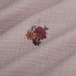 Tissu double gaze brode fleur mauve - mondial tissus
