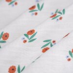 Tissu double gaze fleur bouquet rouge vert blanc - mt - mondial tissus