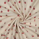 Tissu double gaze pommes rose �cru - mondial tissus