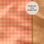 Tissu double gaze vichy sorbet et melon verso uni marron - domotex - mondial tissus