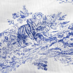 Tissu jacquard toile de jouy effet froiss blanc et bleu - mondial tissus