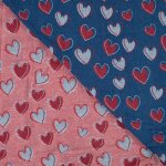 Tissu jean c ur brod� rouge bleu - mondial tissus