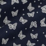 Tissu jean stretch papillons �cru marine - mondial tissus