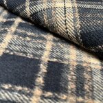 Tissu lainage manteau polyester carreaux beige marine - mondial tissus